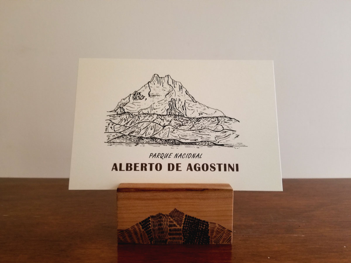 Wood Block Photo Stand | Mountain Line Art | Handcrafted | Pyrography