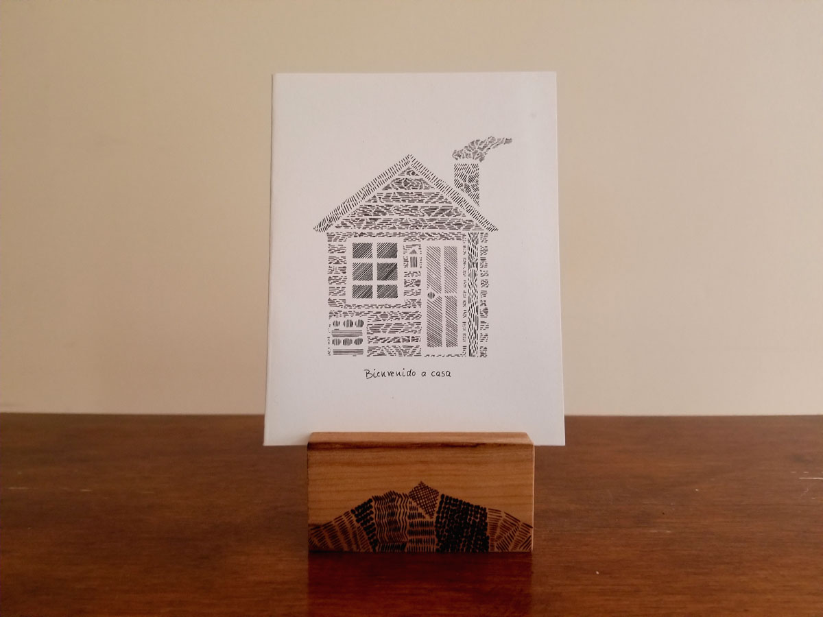 Wood Block Photo Stand | Mountain Line Art | Handcrafted | Pyrography