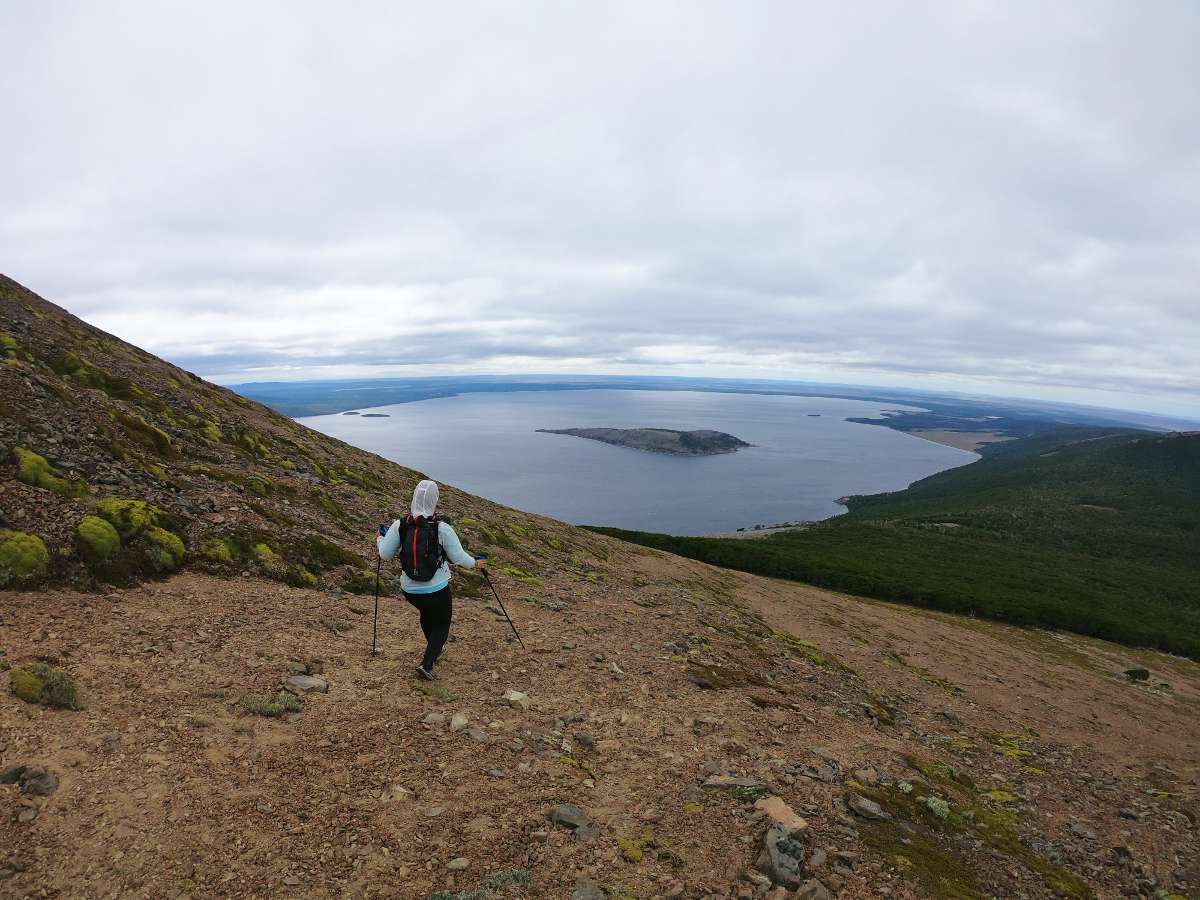 Descending Cerro Cuchilla with Lago Blanco in distance