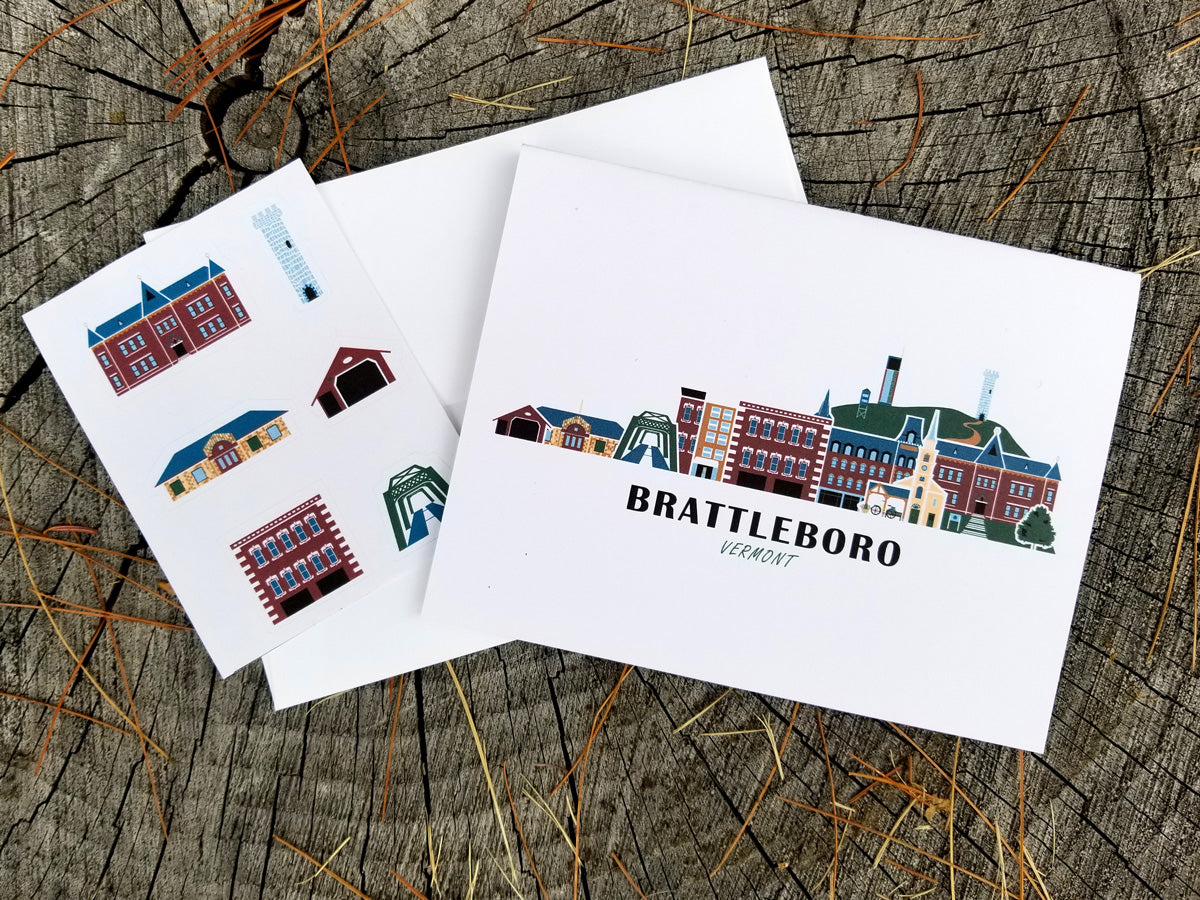 Brattleboro Vermont Cityscape | Blank Greeting Card Set