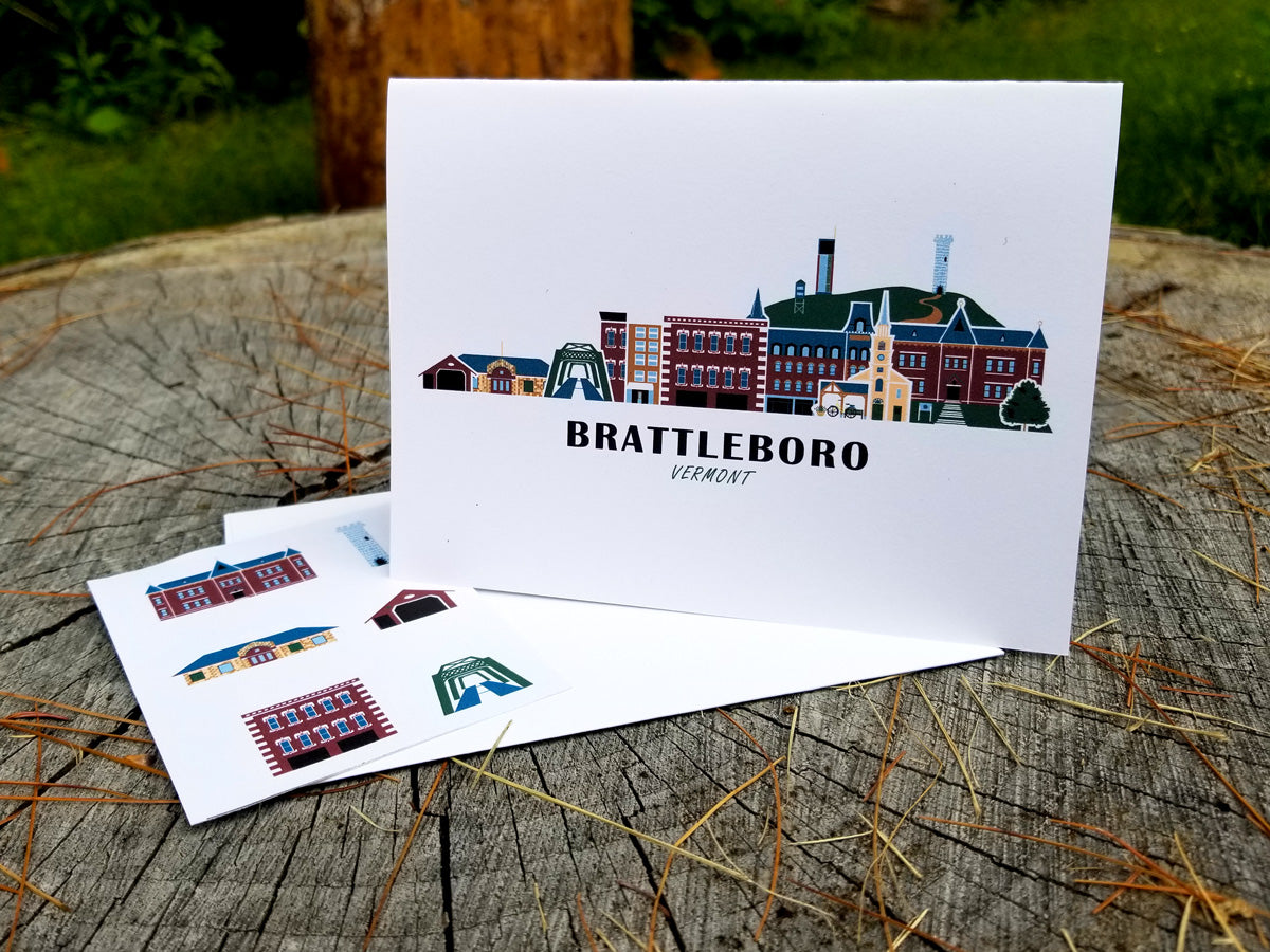 Brattleboro Vermont Cityscape | Blank Greeting Card Set